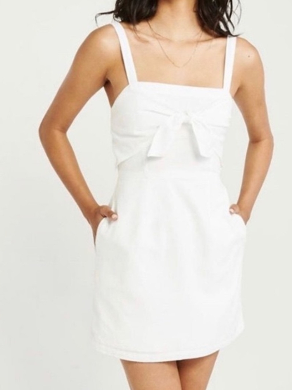 Abercrombie Fitch Women's White Square-Neck Tie-Front Mini Dress,Size Large